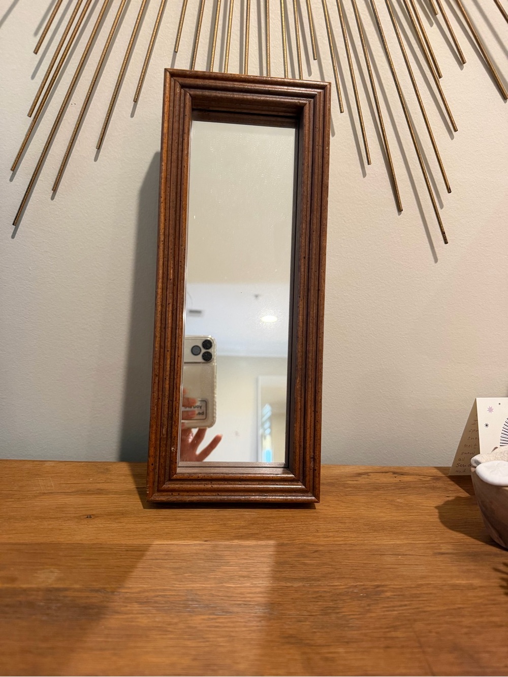 Vintage Brown Wood Framed Wall Mirror - Brown